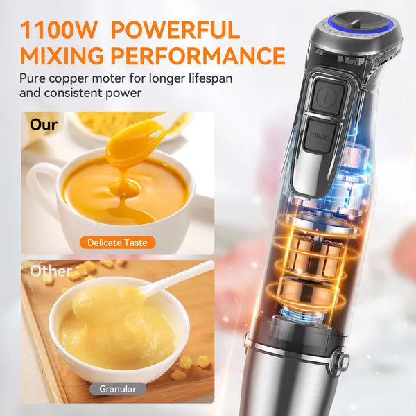 TENKER 1100W Immersion Hand Blender, Stainless Steel Stick Blender With 12-Speed