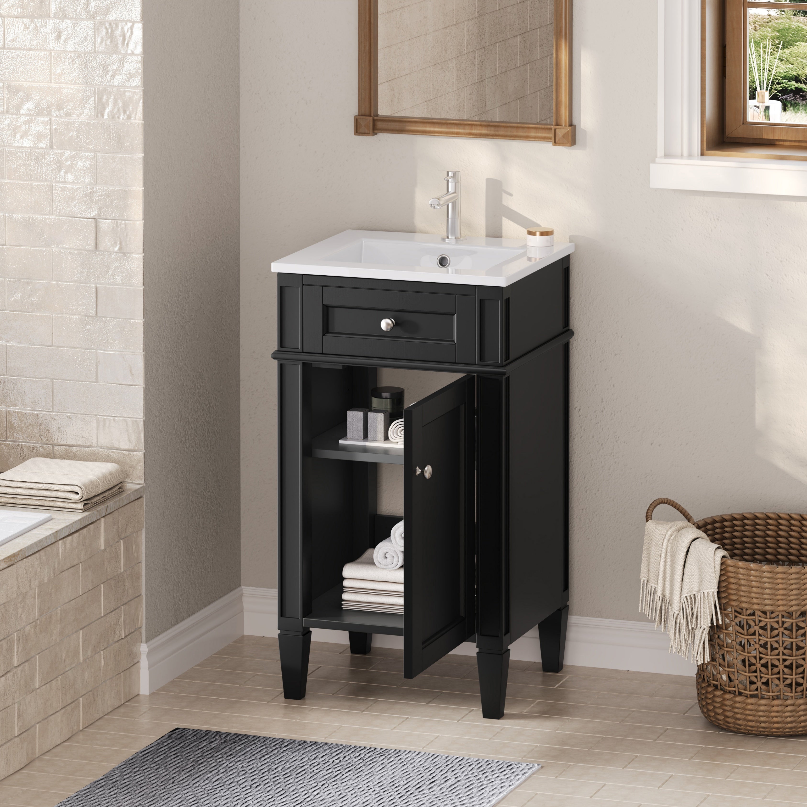 18-inch Bathroom Vanity With Ceramic Sink, Freestanding Single Vanity Set With S
