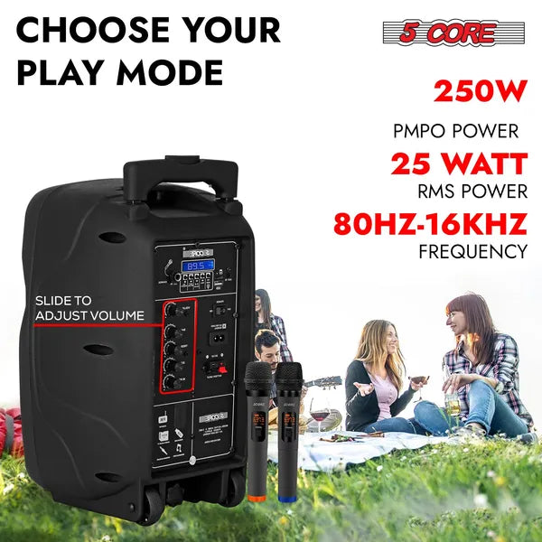 5 Core Party Speaker Bluetooth 250W Big Monster Powered Rechargeable Outdoor PA 