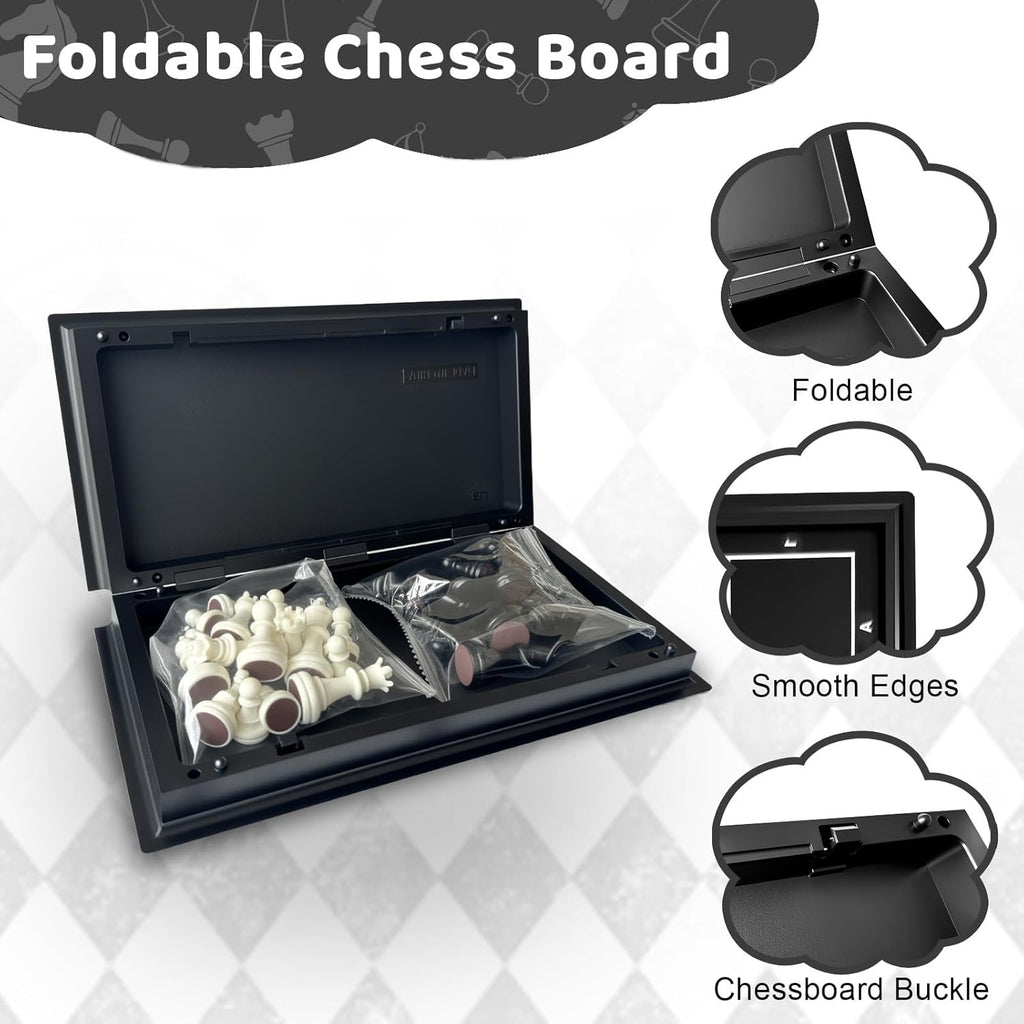 Travel Chess Set, 9.8in Magnetic Chess Board With 2 Extra Queen Portable Folding
