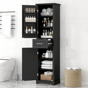 Tall Bathroom Storage Cabinet, Freestanding Storage Cabinet With Two Doors And Adjustable Shelves, Door Shelve Design, MDF Board With Painted Finish, Black