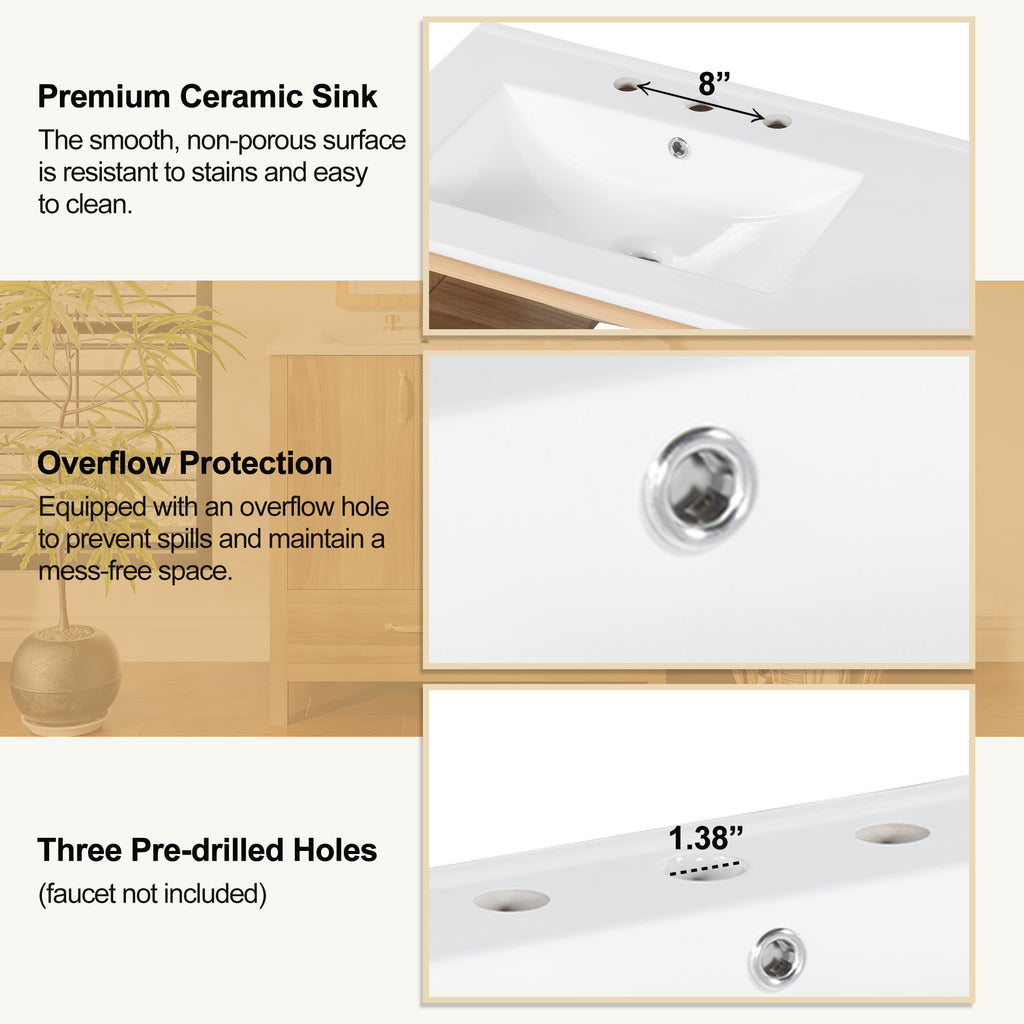 36  Wood Bathroom Vanity With Solid Wood Frame, 2 Soft Close Doors, 4Soft Close 