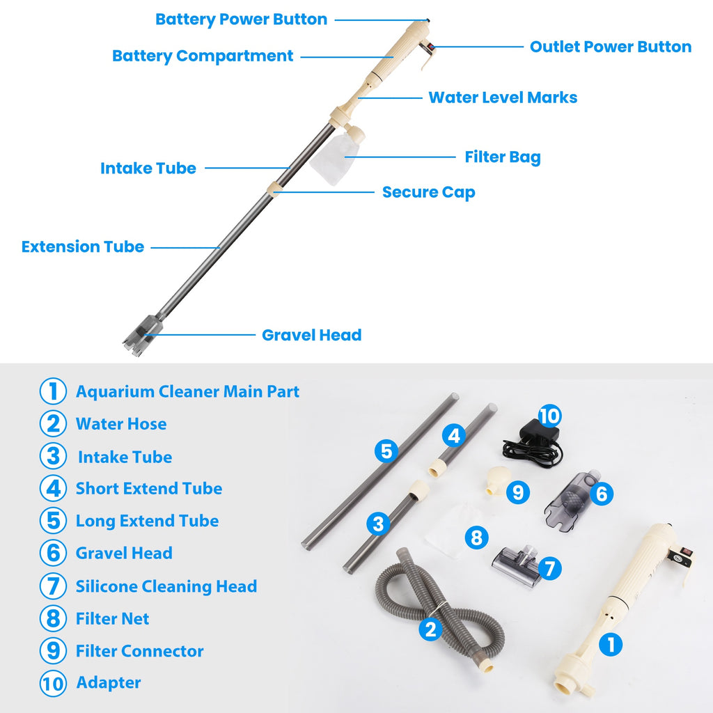 1 Set Multifunctional Electric Aquarium Gravel Cleaner Kit Length Adjustable Aut