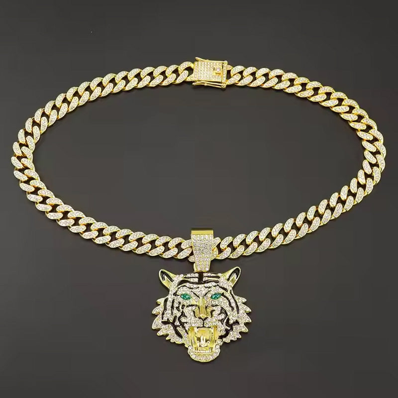 13mm Width Football Pendant Necklace,Hip Hop Green Eyes Tiger Head Pendant Neckl