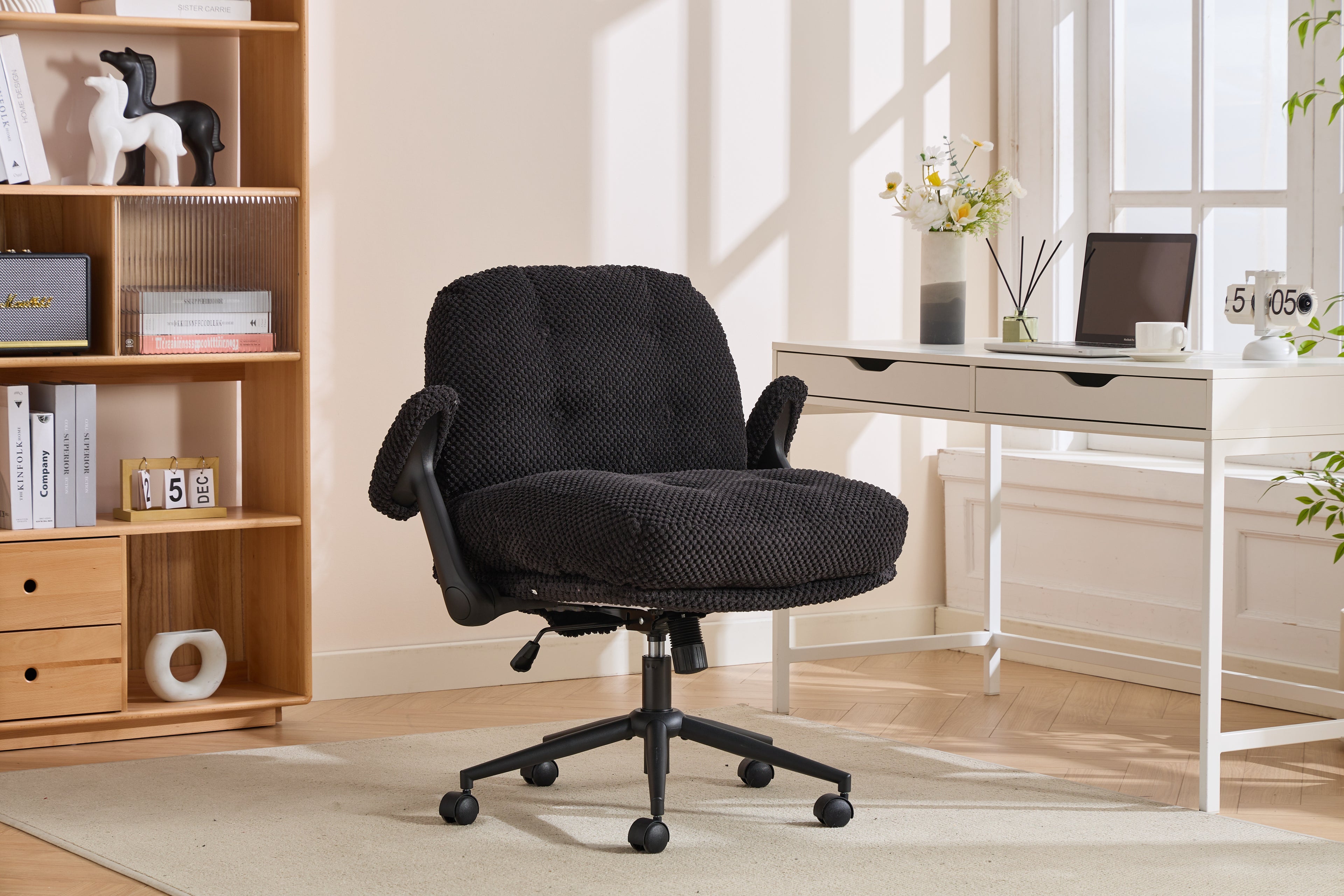 Cross Legged Office Chair With Flip-Up Arms, Adjustable Height Swivel Desk Chair