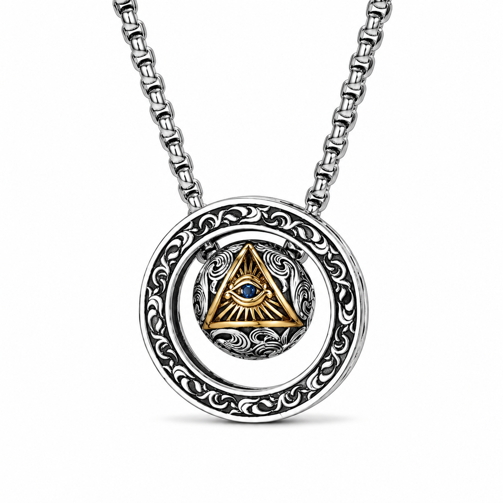 Vintage All-Seeing Eye Rotatable Round Ball Circle Pendant Necklace For Men, Cop