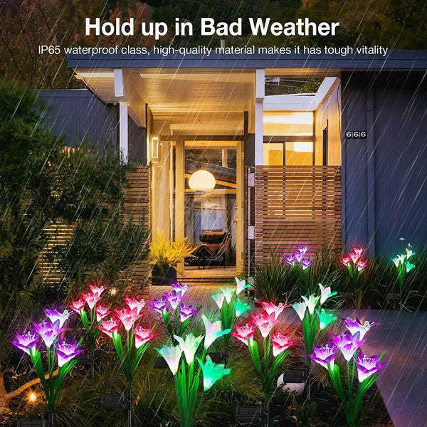 Outdoor Solar Lights, 4 Pack Solar Garden Light With Bigger Lily Flowers, Waterp