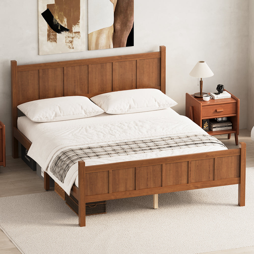 Queen Size Flat Panel Bed With Headboard & Footboard, Minimalist Modern Platform