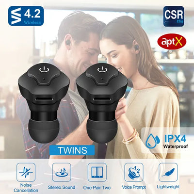 True Wireless Earbuds CSR V4.2 In-ear Stereo Headsets IP44 Wat