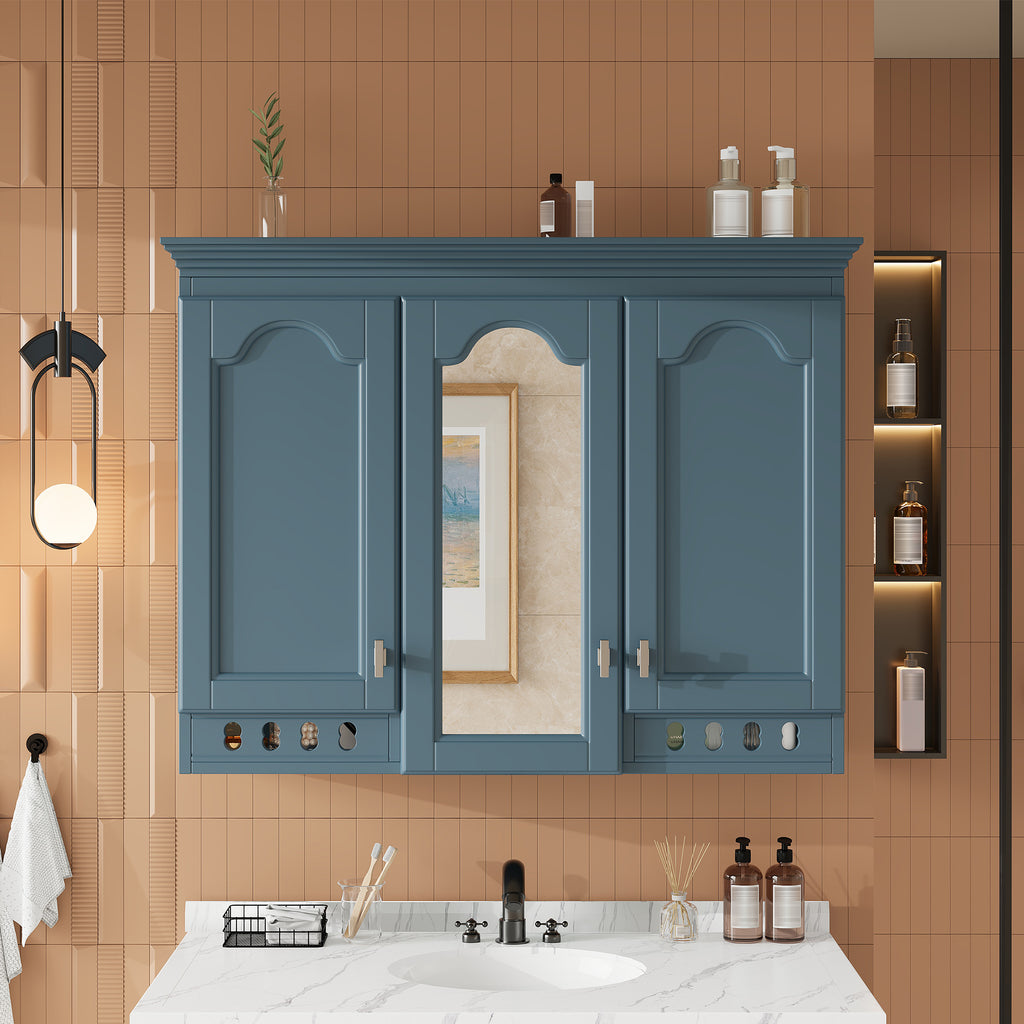 35 Inch Wall-Mount All-in-One Mirror Cabinet With Adjustable Shelves, Soft-Closi