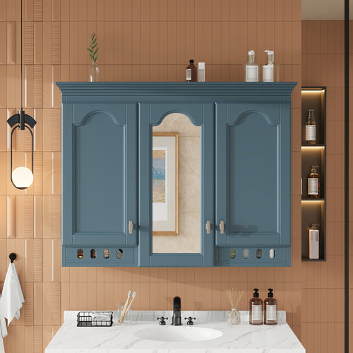 35 Inch Wall-Mount All-in-One Mirror Cabinet With Adjustable Shelves, Soft-Closi