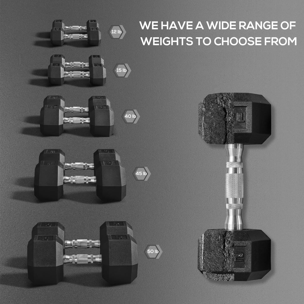 2 x 15lbs Hex Dumbbell Set of 2, Rubber Weights Exercise Fitness Dumbbell with N