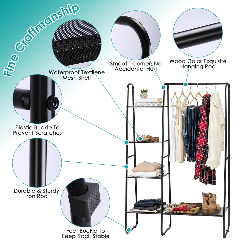 1Pc Metal Garment Hanging Rack Shoe Clothing Organizer Shelves Freestanding Clot
