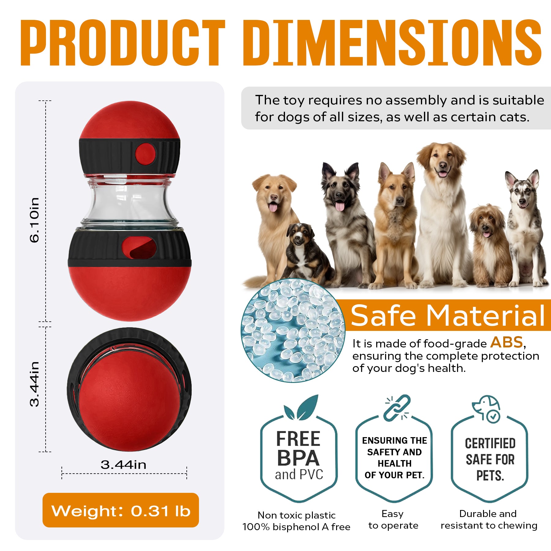 Dog Puzzle Toy, Adjustable Treat Dispensing Ball Food Dispenser Tough Slow Feede