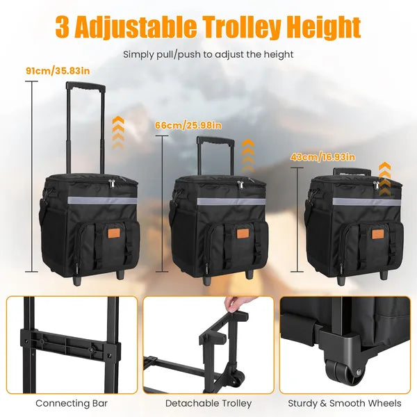 Portable Rolling Cooler Bag With Wheels And Side Handles Shoulder Strap 30L 50 C