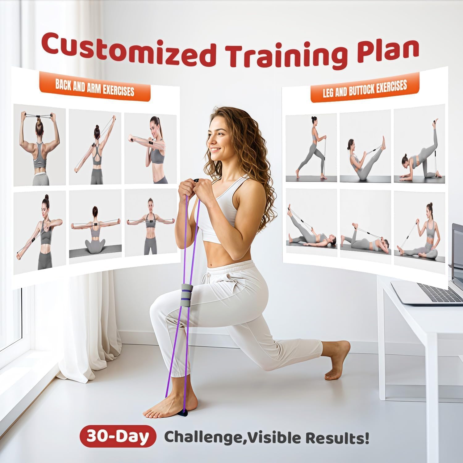 Multifunction Pedal Resistance Band, 4-Tube Elastic Pull Rope For Home Yoga, Leg