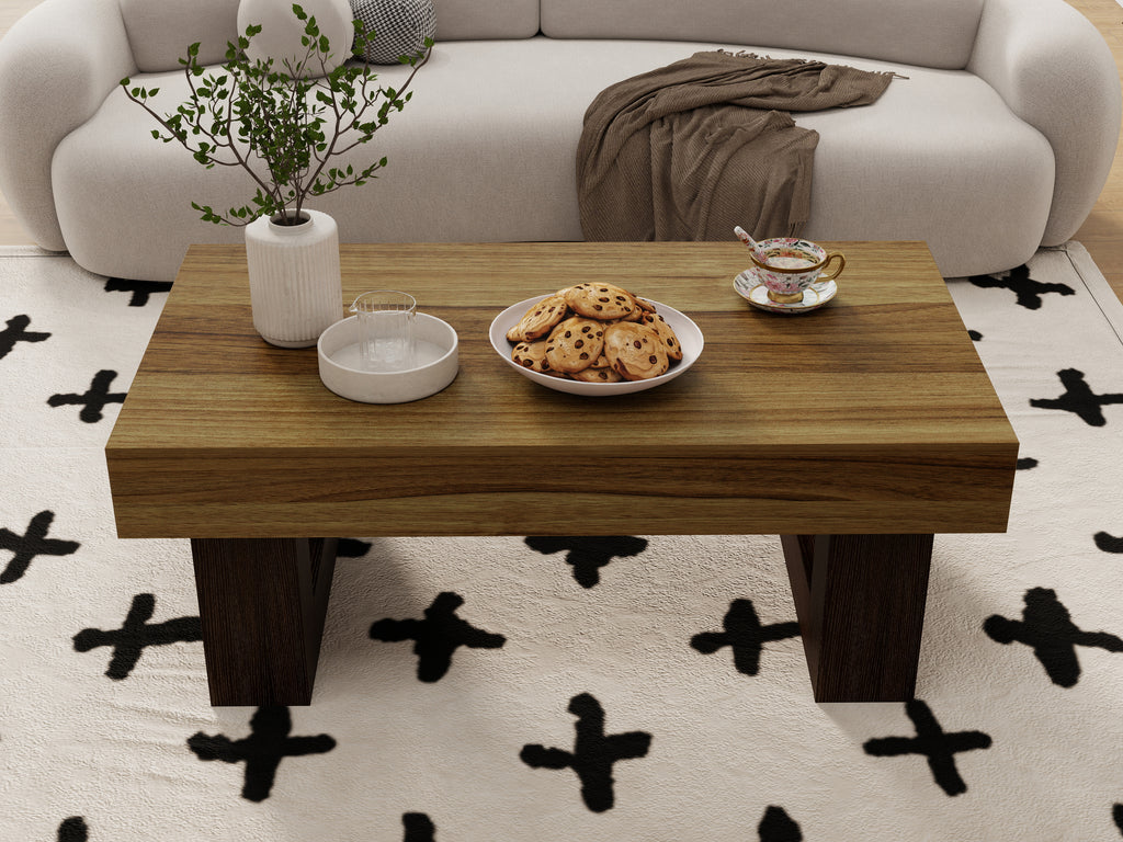 42 Inch Wood Rectangular Coffee Table, All MDF Farmhouse Accent Center Low Cockt