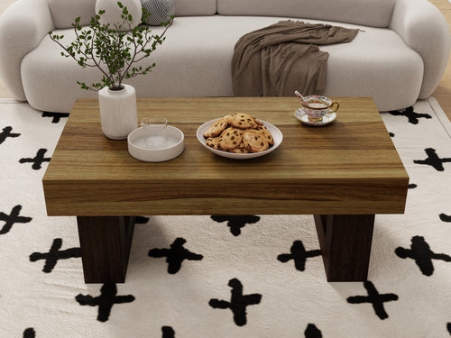 42 Inch Wood Rectangular Coffee Table, All MDF Farmhouse Accent Center Low Cockt