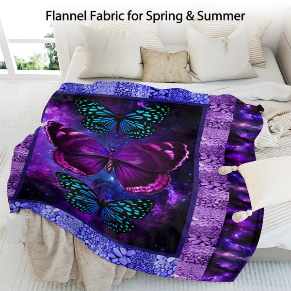Butterfly Printed Flannel Blanket - Soft, Warm, Lightweight For Couch,Office, Be
