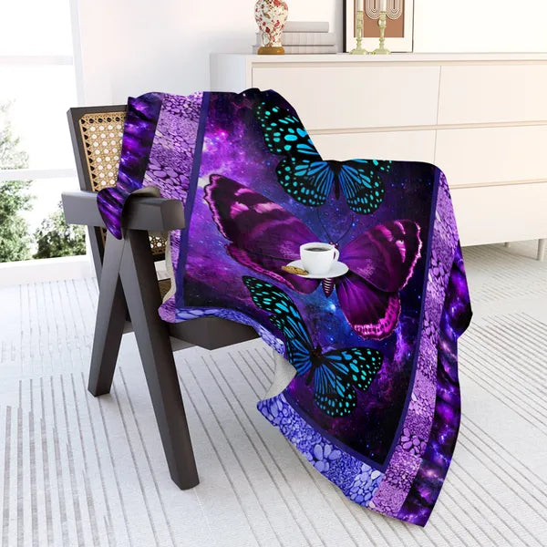 Butterfly Printed Flannel Blanket - Soft, Warm, Lightweight For Couch,Office, Be