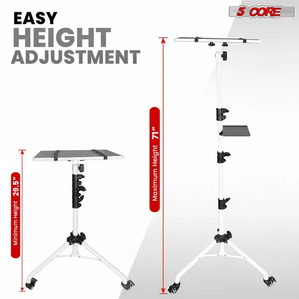 Projector Stand 29.5 To 71 Inch Adjustable Tripod 2 Shelves Portable Laptop Cart