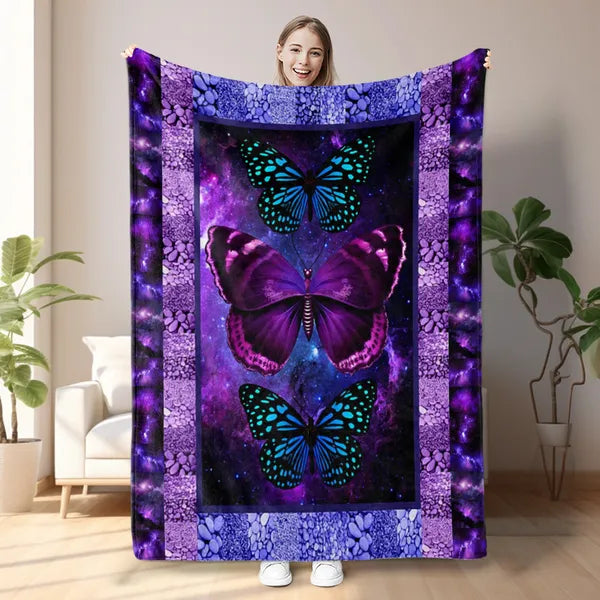 Butterfly Printed Flannel Blanket - Soft, Warm, Lightweight For Couch,Office, Be