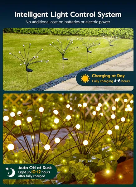 Solar Garden Lights - 4 Pack 48 LED Firefly Lights With 2 Lighting Mode, Sway By