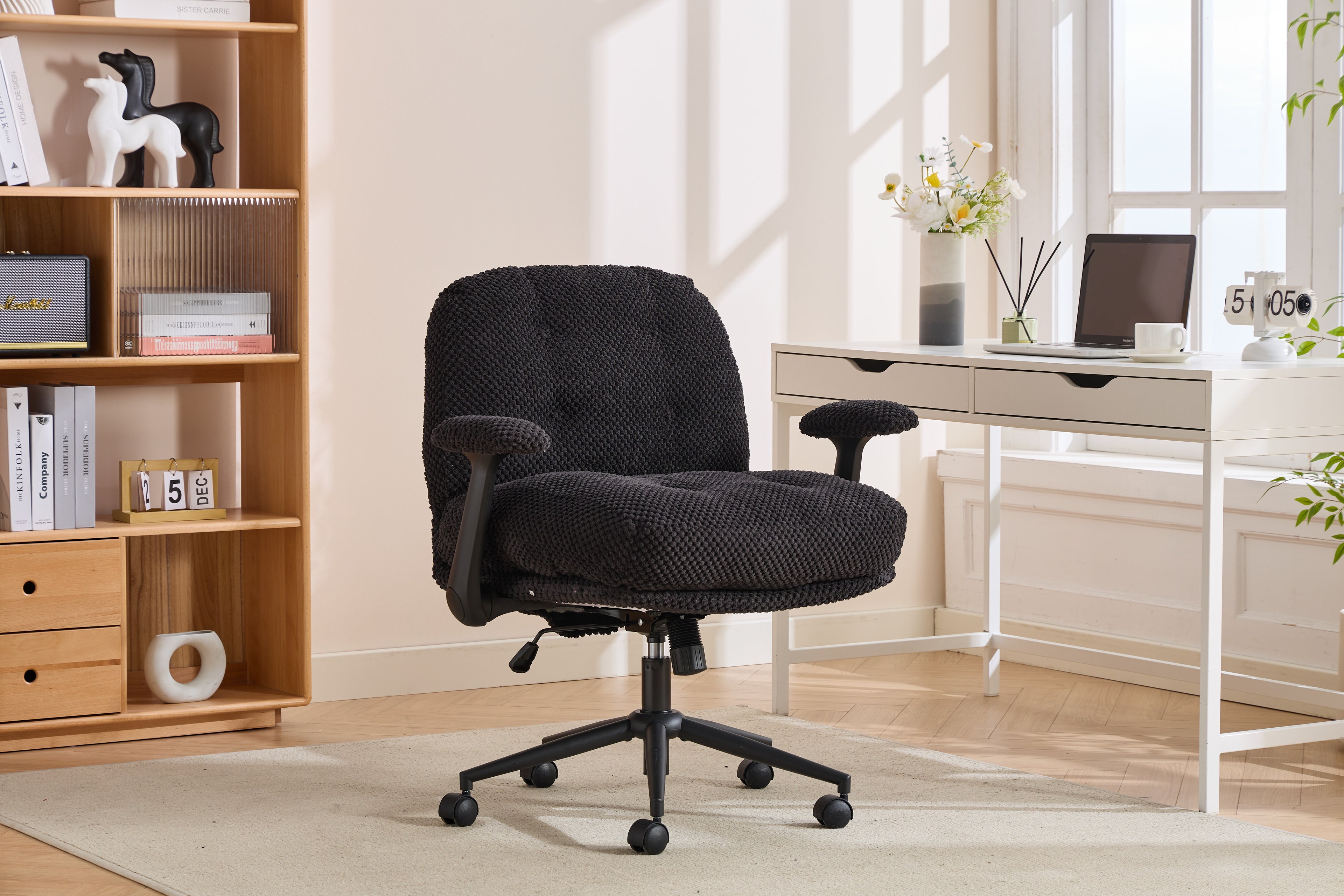 Cross Legged Office Chair With Flip-Up Arms, Adjustable Height Swivel Desk Chair
