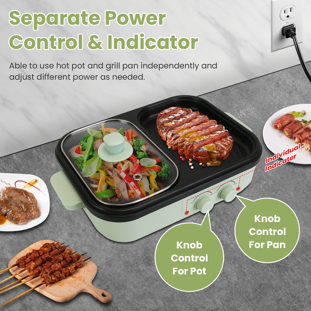 1Pc Electric Hot Pot With Grill 2-in-1 Hot Pot And Frying Pan Portable Non-Stick