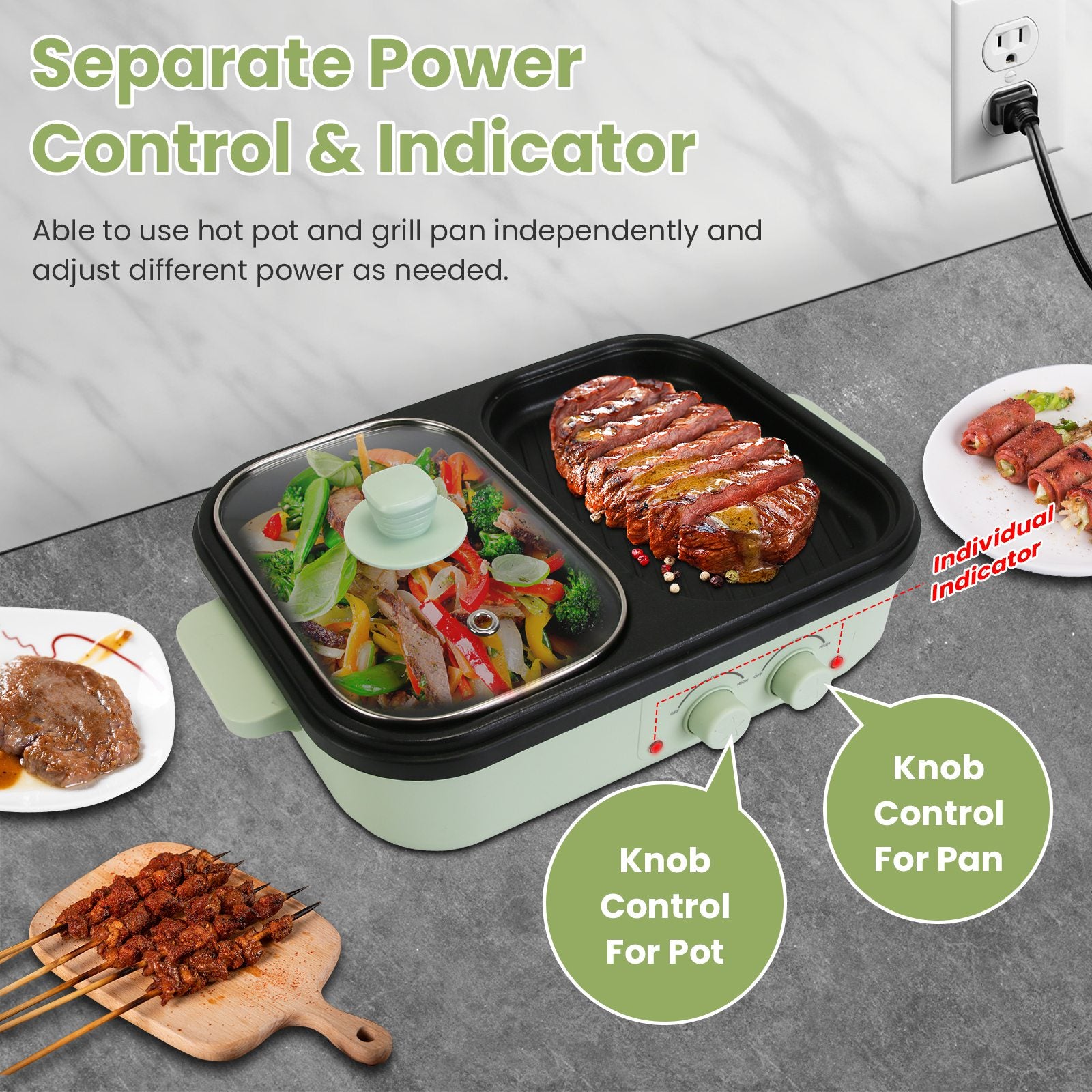 1Pc Electric Hot Pot With Grill 2-in-1 Hot Pot And Frying Pan Portable Non-Stick