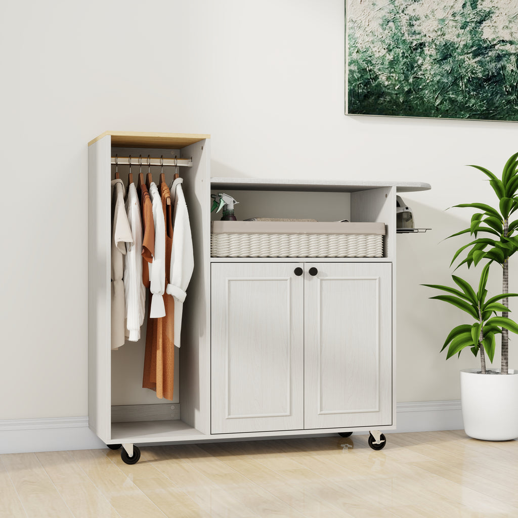 Ironing Cart With Rolling Ironing Board, Multipurpose Ironing Cabinet With Wheel