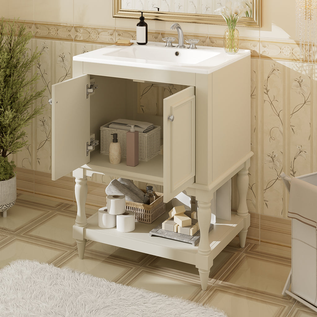 24 Inch Modern Luxury Bathroom Vanity With Ceramic Sink, Bathroom Cabinet With O