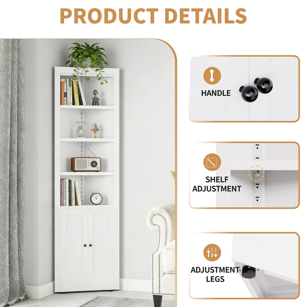 71in Tall Corner Storage Cabinet With 2 Doors, 5-Tier Metal Cabinet With Adjusta