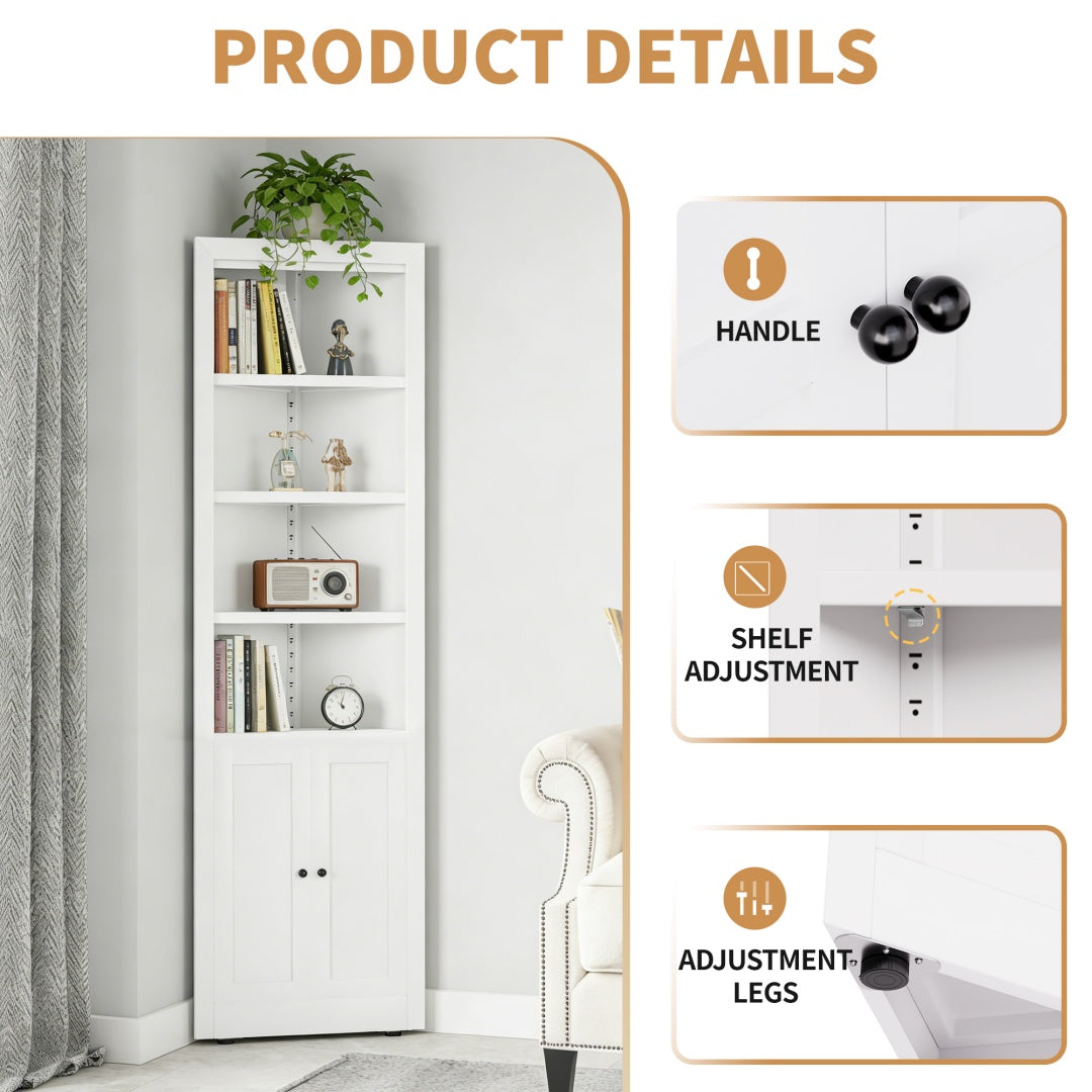 71in Tall Corner Storage Cabinet With 2 Doors, 5-Tier Metal Cabinet With Adjusta