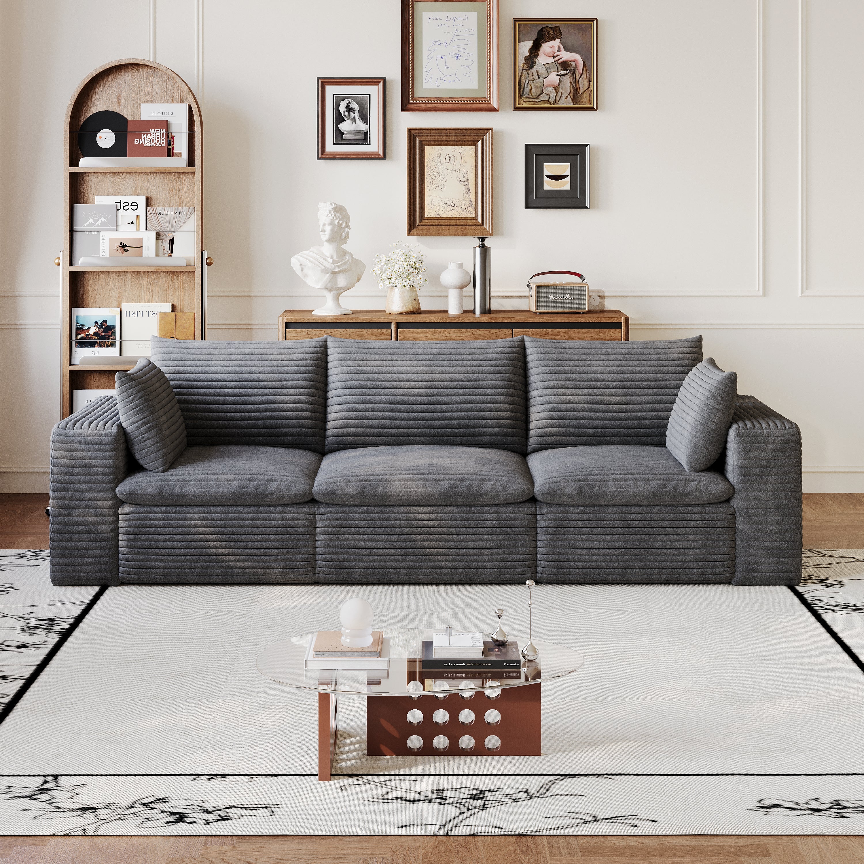 102  Cloud Sofa,Corduroy Fabric,Deep Seat Couches,Double-layer Design,Removable 