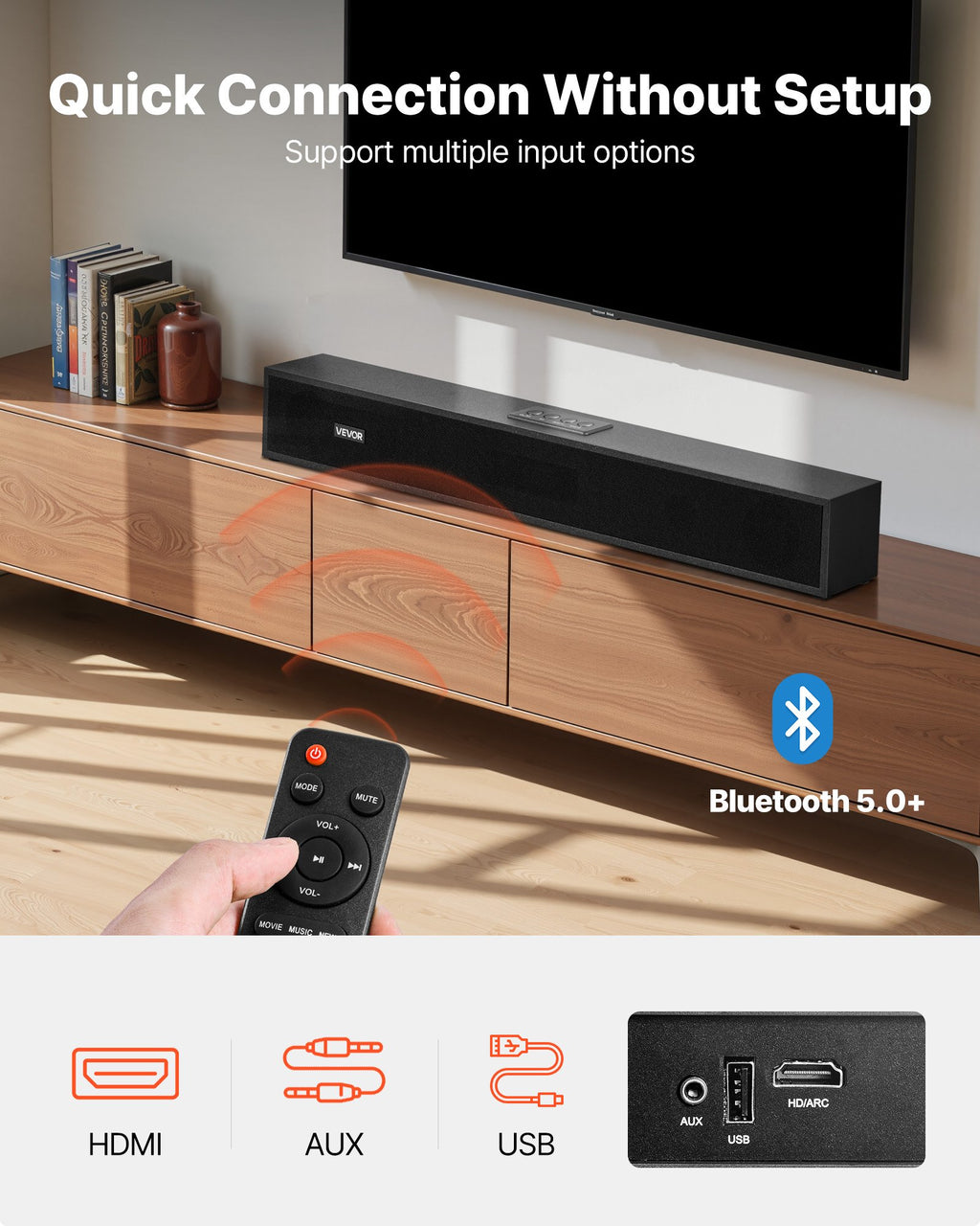 Sound Bar For Smart TV, 2.0 Channel, 24-Inch Compact Soundbar TV Speakers For Pr