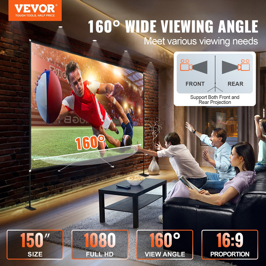 Projector Screen With Stand 150inch Portable Movie Screen 16:9 4K HD Wide Angle 