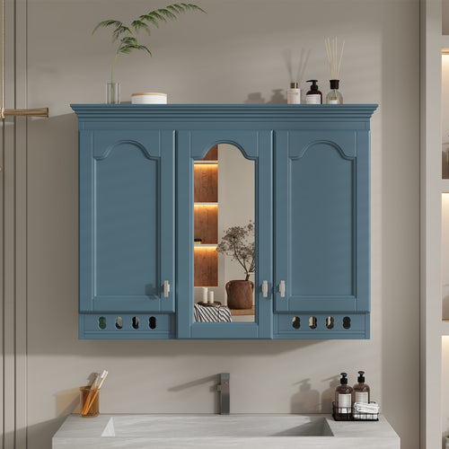 35 Inch Wall-Mount All-in-One Mirror Cabinet With Adjustable Shelves, Soft-Closi