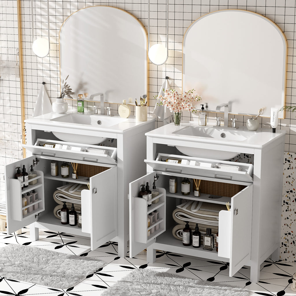 60  Modern White Bathroom Vanity Set With Double Vanities  Separate , Double Cer