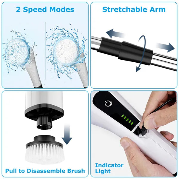 Electric Spin Scrubber Cordless Rechargeable Telescopic Cleaning Brush 8 Replace