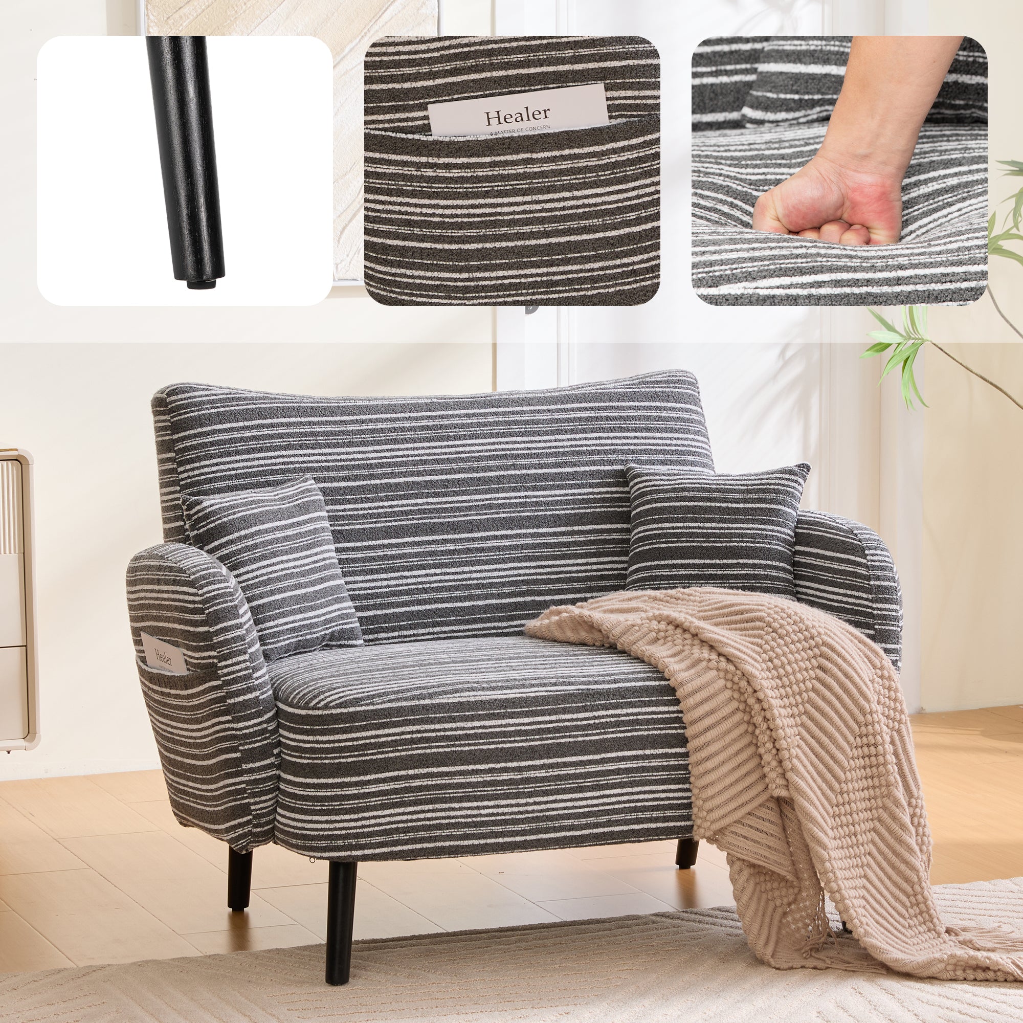 Modern Style Two-seater Sofa With Ultra-comfortable Armrests, Armrest Pillows, A