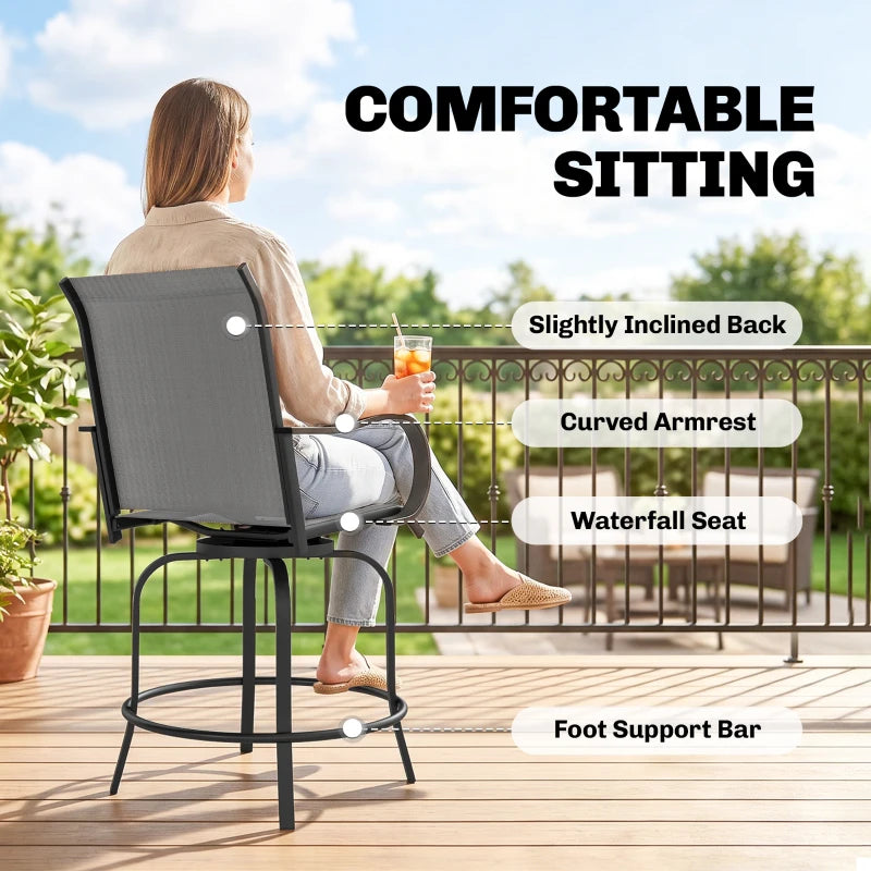 Outdoor Bar Stools Set Of 2, 360 Swivel Bar Height Chairs,Gray