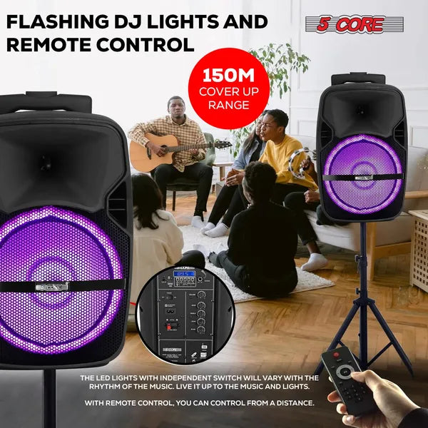 5 Core Party Speaker Bluetooth 250W Big Monster Powered Rechargeable Outdoor PA 
