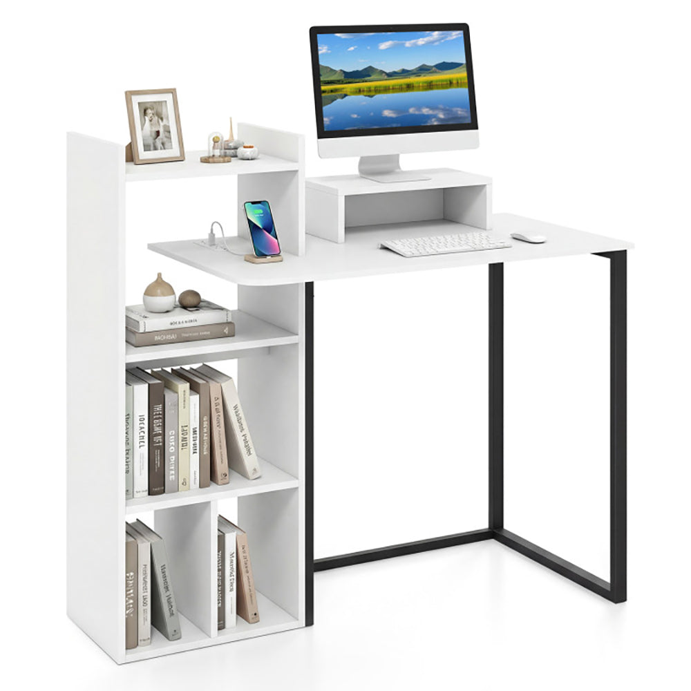 Computer Desk With Charging Station And Ergonomic Monitor Stand With Non-slip Fo