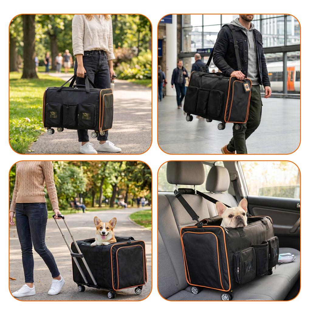 2 In 1 Large Cat Carrier For 2 Cats,Rolling Pet Carrier With Wheels,Expandable F