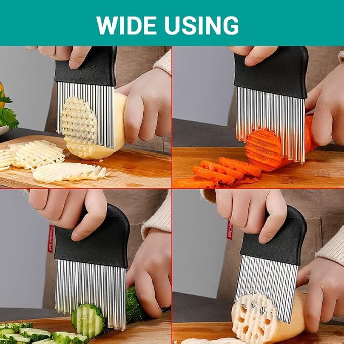 Large Crinkle Cutter,French Fry Slicer,Potato Knife Cutter Fruit Vegetable Wavy 