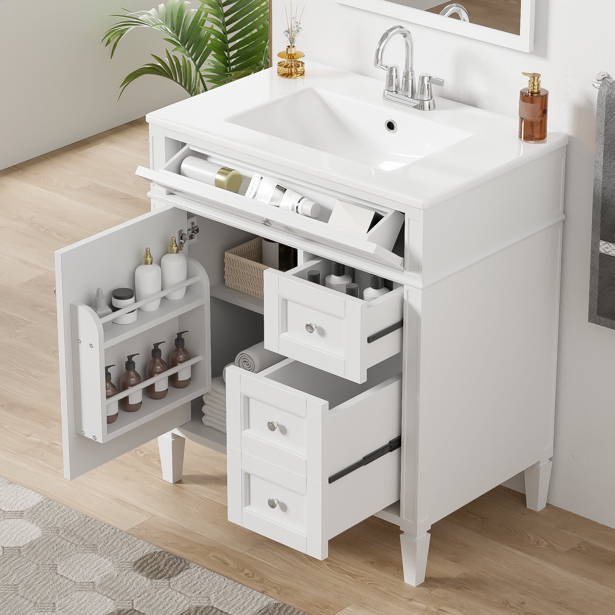 30   Bathroom Vanity With Top Sink, Modern Bathroom Storage Cabinet With 2 Drawe