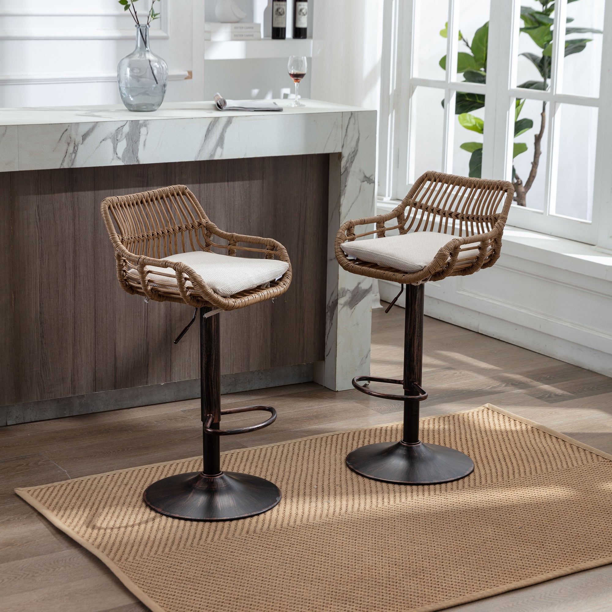 Modern Swivel Bar Stools Set Of 2 Adjustable Counter Height Chairs With Footrest